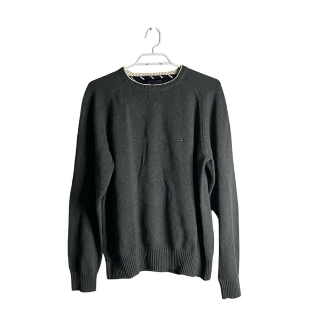 Tommy Hilfiger Men's Gray 100% Cotton Crewneck Knit Sweater